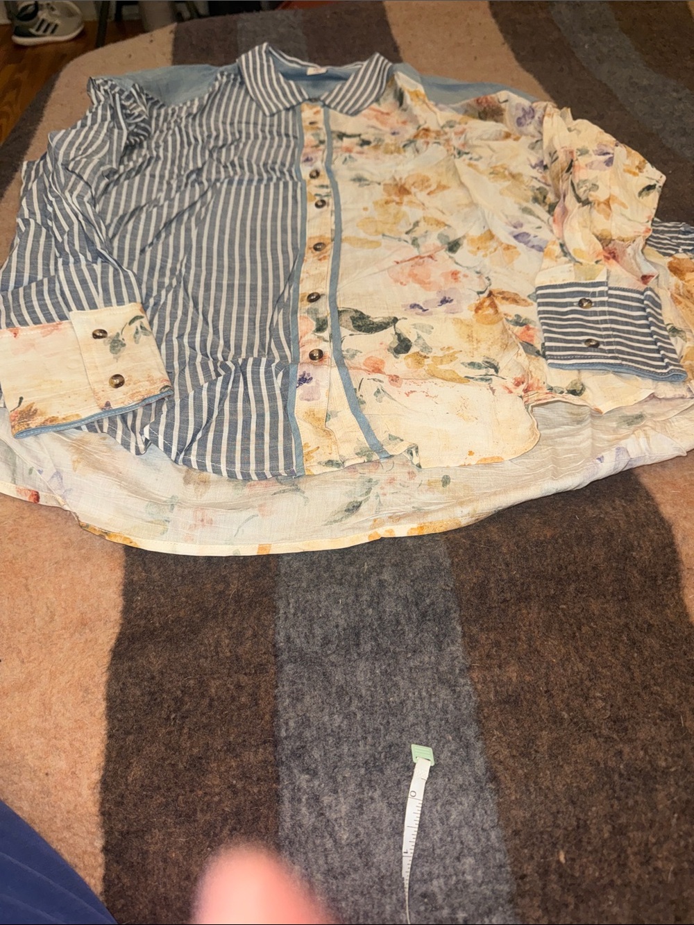 Women's Mixed Blue Stripe & Floral Button-Down Shirt